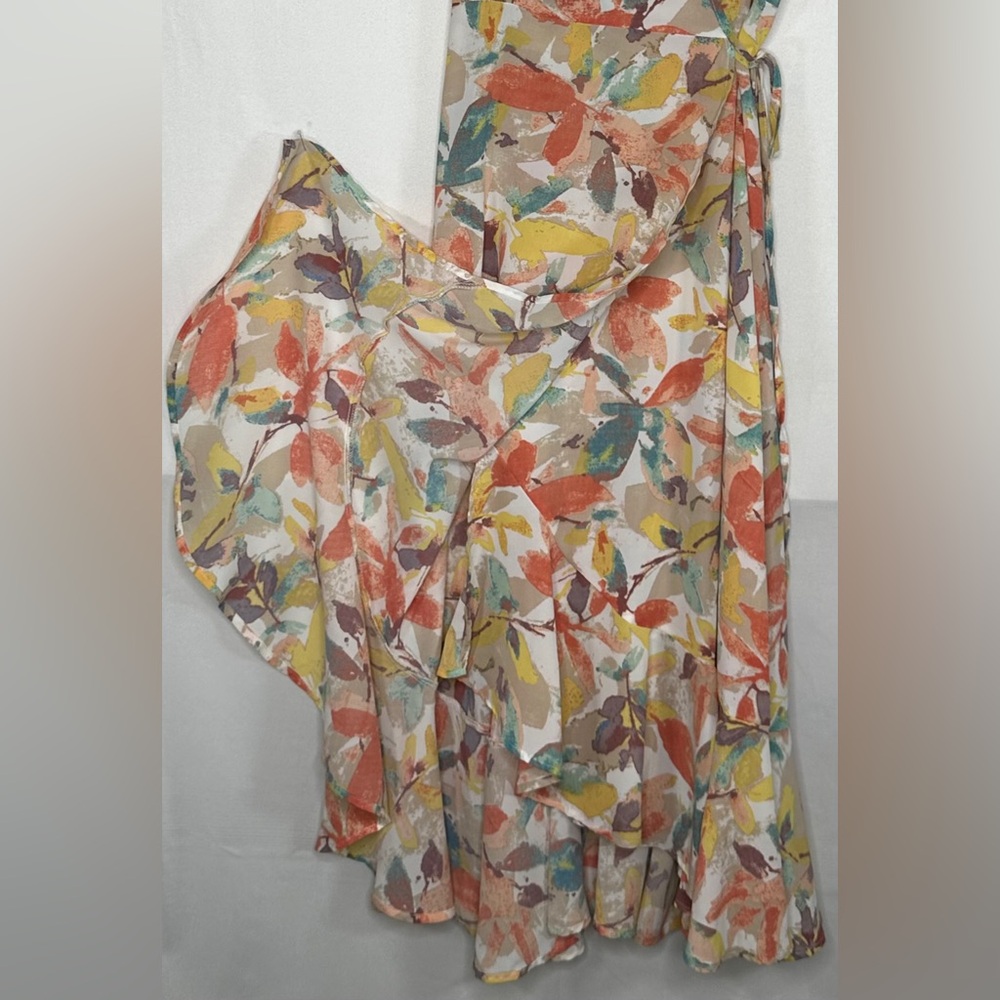 Pretty Garden Summer Wrap Maxi Dress Asymmetrical Ruffle Hem Boho Sz S - Picture 8 of 12
